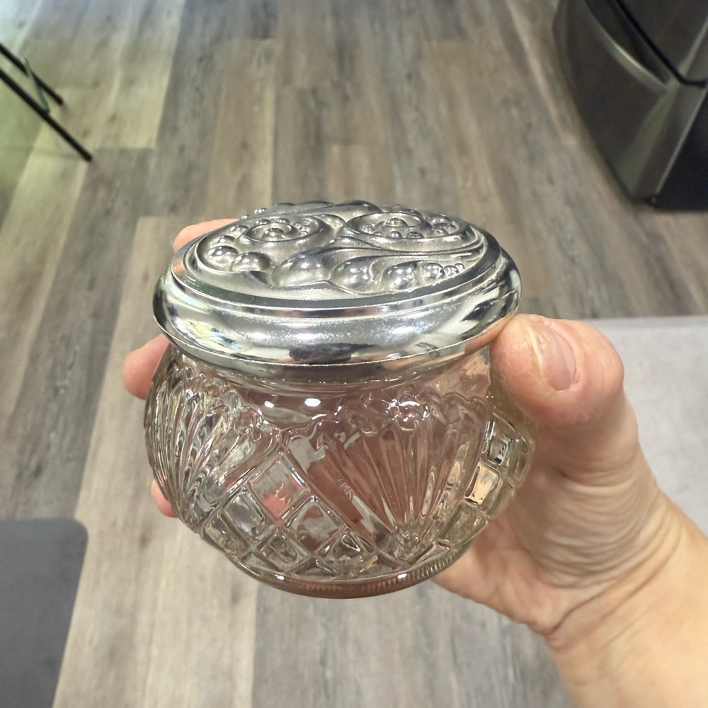 Vintage Avon Glass Jar with Silver Deco Lid